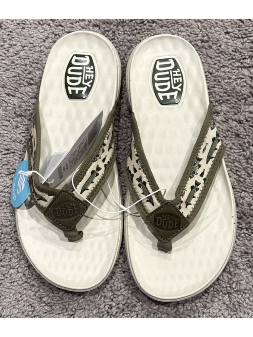 Hey Dude Myers Flip Fish Lure - Flip Flop Sandals - Tan/Multi - Men's 10 NEW